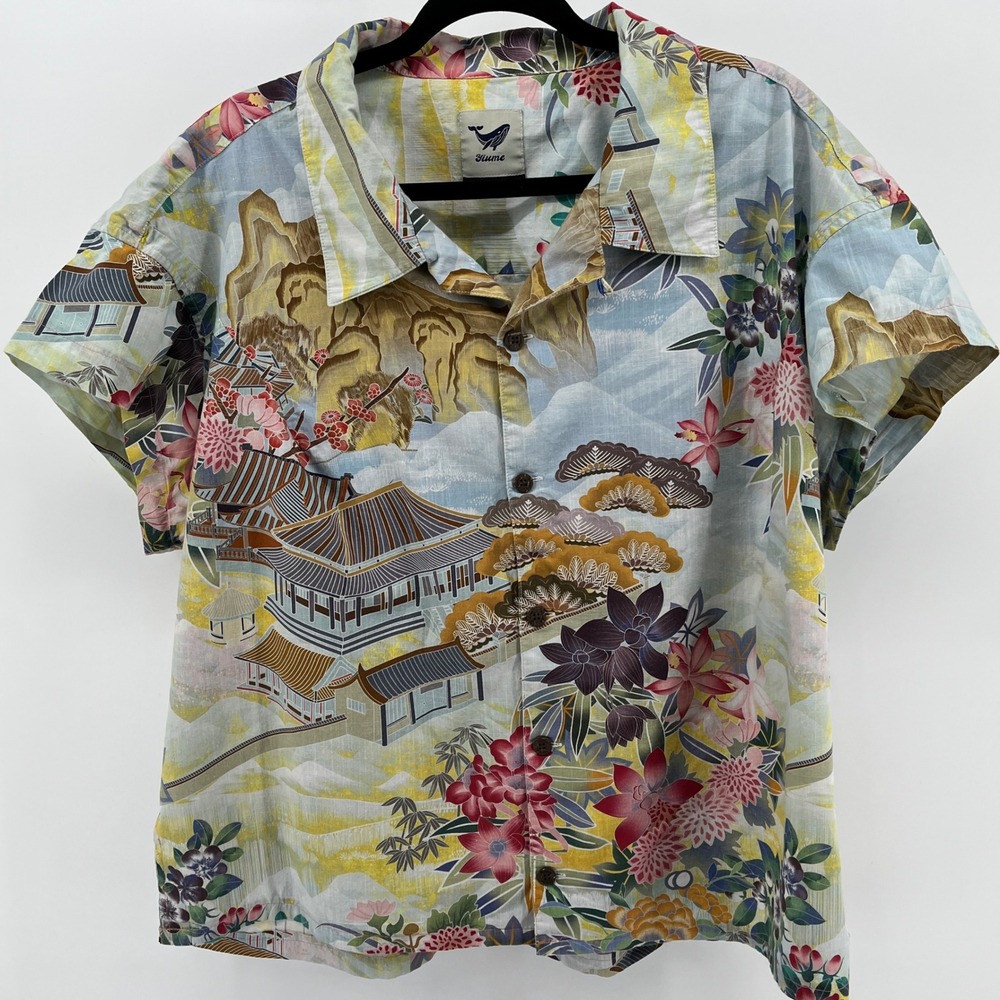 Yiume Button Up Shirt Womens XXXL Multi Color Excellent Scenic Floral Tropical